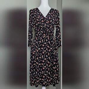 NWOT Hail3y:23 Midi Wrap Dress MEDIUM Black & Red Floral